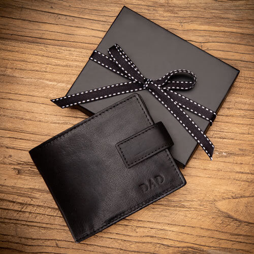 Black Leather Wallet with Monogram