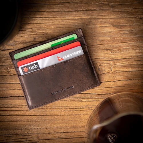 Brown Leather Card Holder with Personalised Monogram