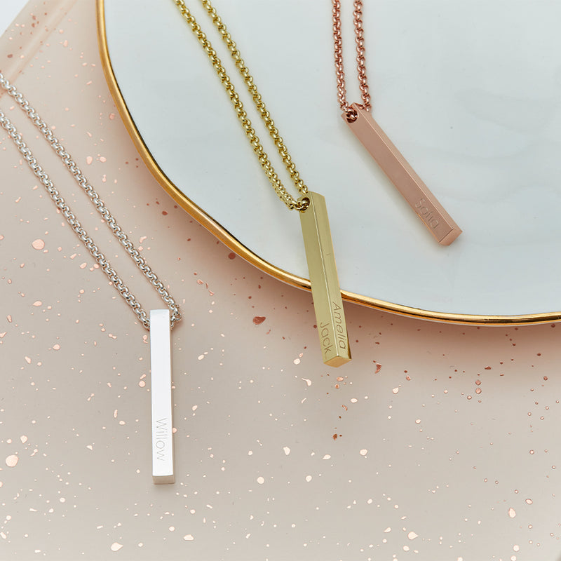 Personalised Solid Bar Pendant Necklace In Gold