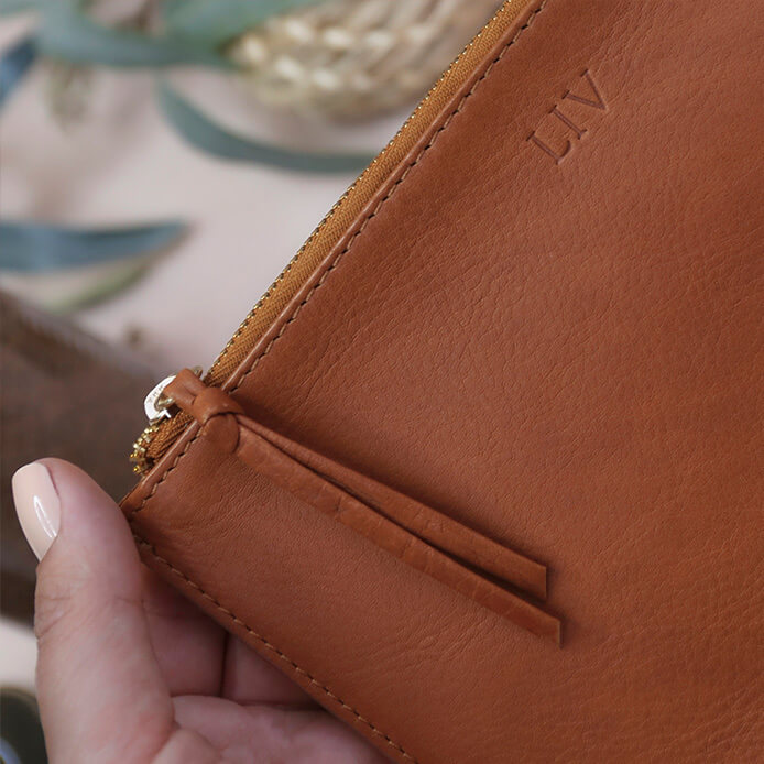 Personalised Tan Leather Pouch