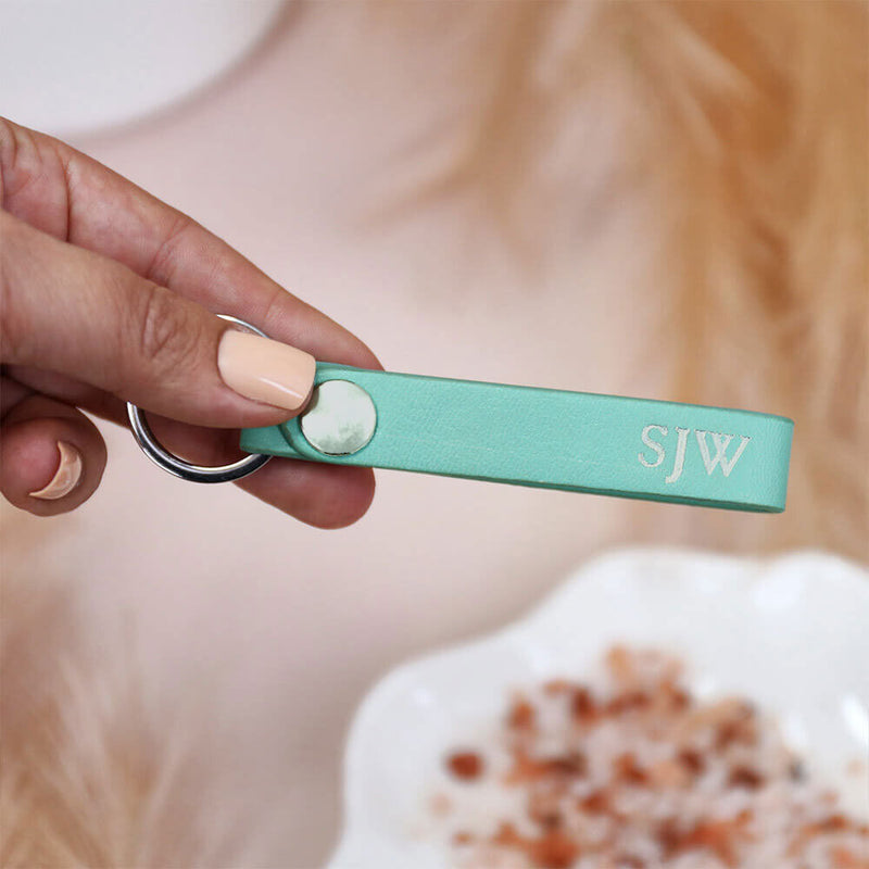 Personalised Tiffany Blue Leather Keyring