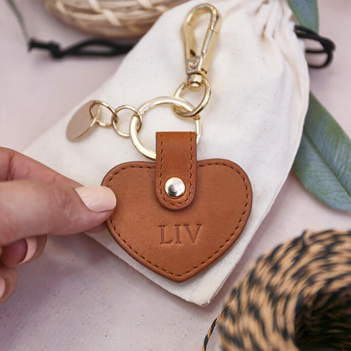 Personalised Tan Leather Heart Keyring Gifts Australia