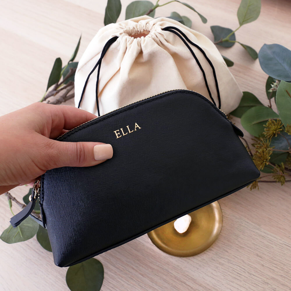 Monogrammed Leather Cosmetics Bag Personalised | Gifts Australia