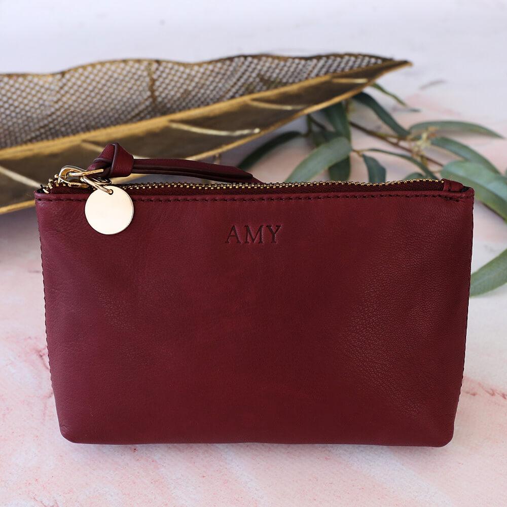 Download Personalised Burgundy Leather Cosmetic Pouch - Harper