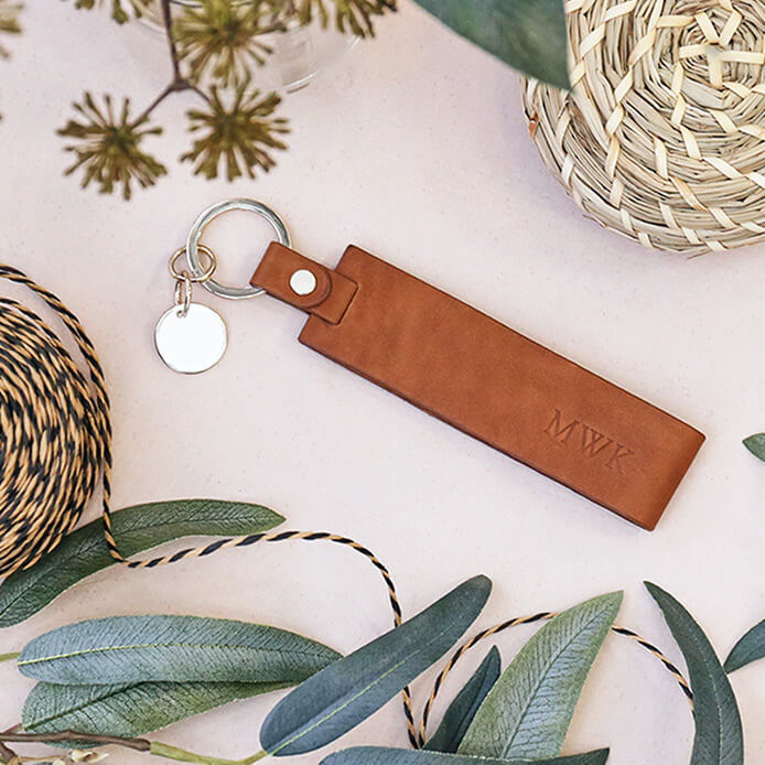 Personalised Women's Tan Leather Keyring Gifts Australia