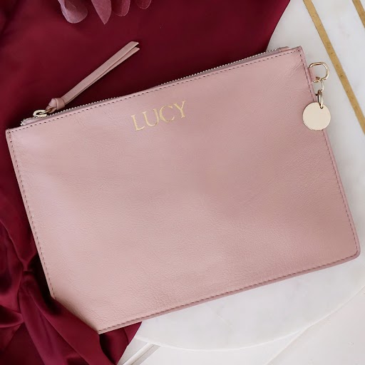 Personalised Blush Leather Pouch