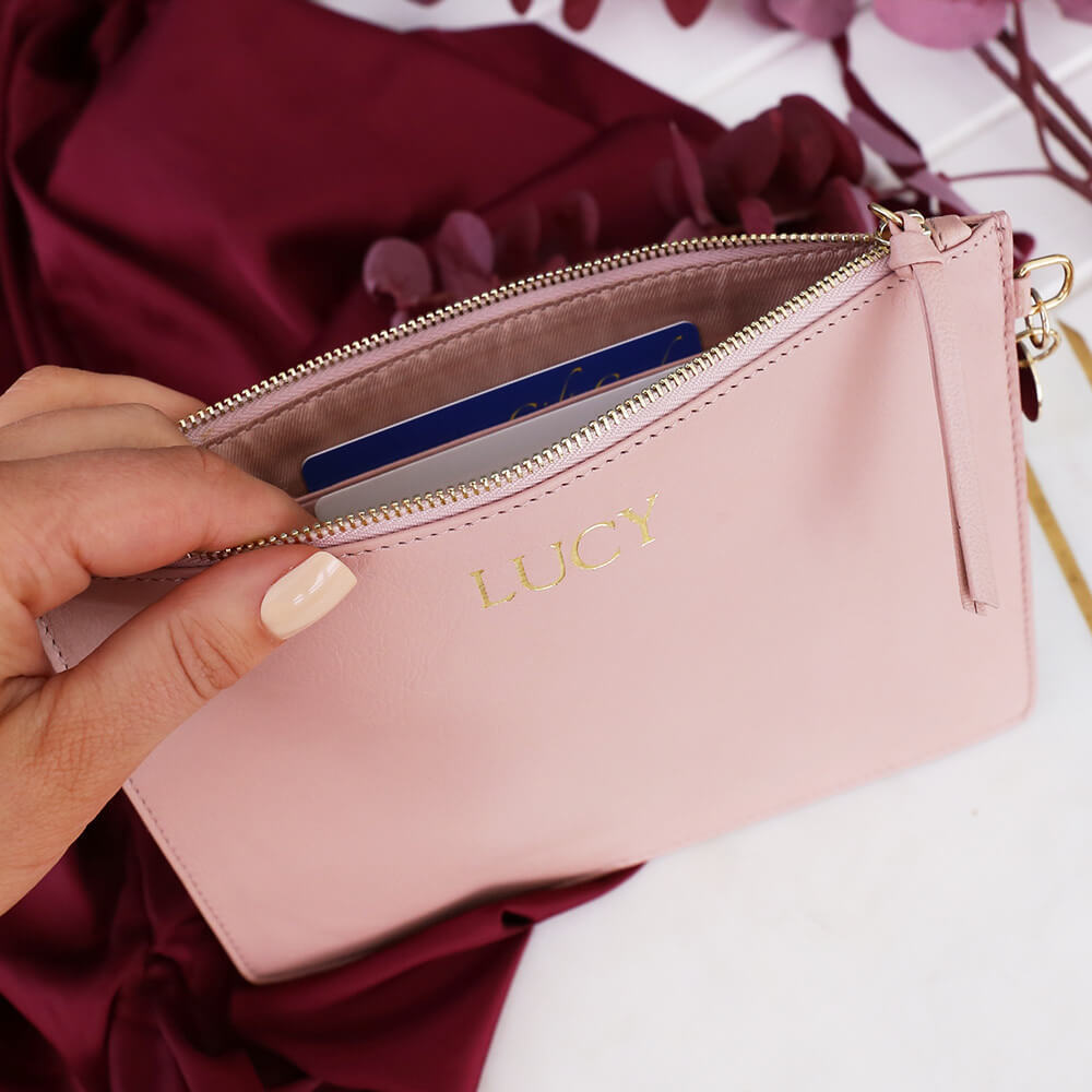 Personalised Blush Leather Pouch Gifts Australia