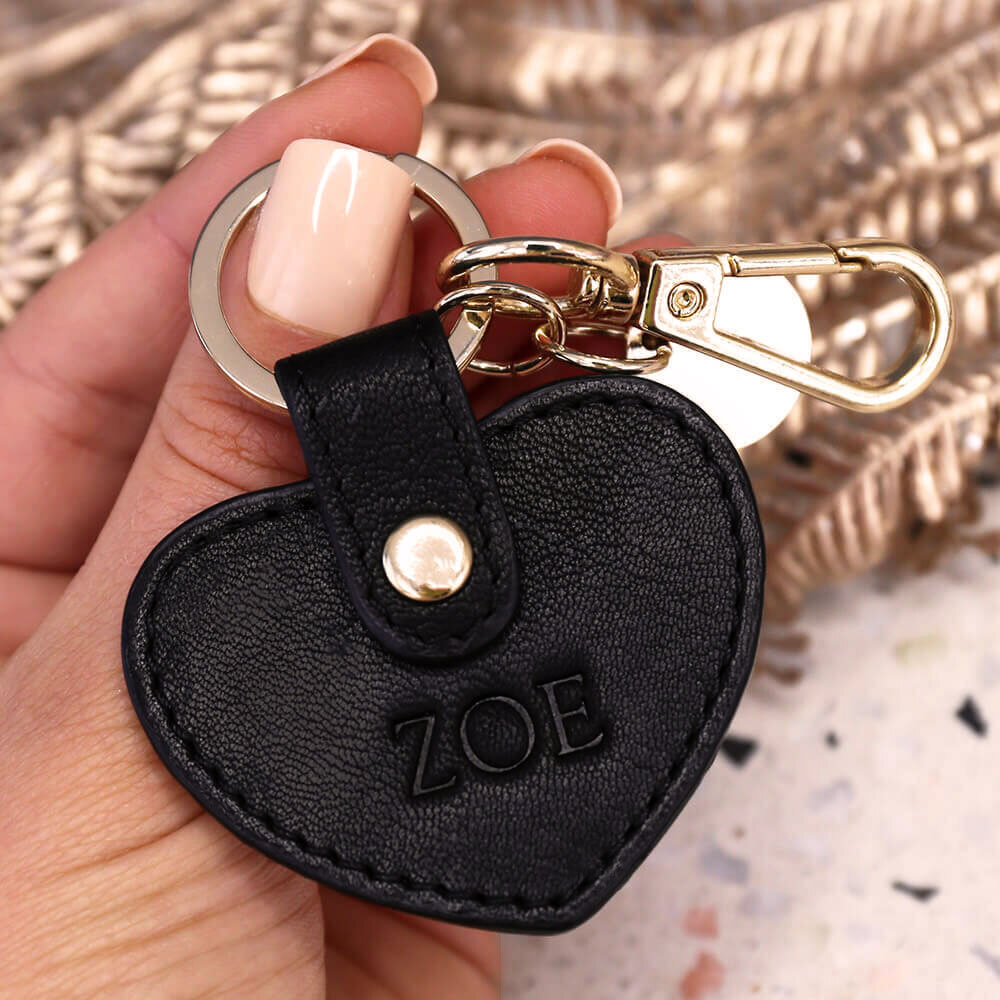 Personalised Black Leather Heart Keyring Gifts Australia