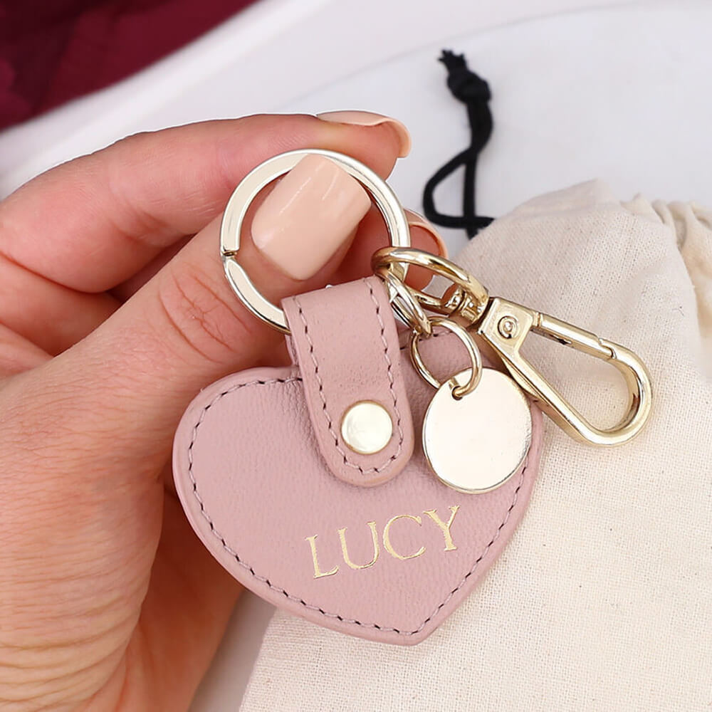 Personalised Blush Leather Heart Keyring