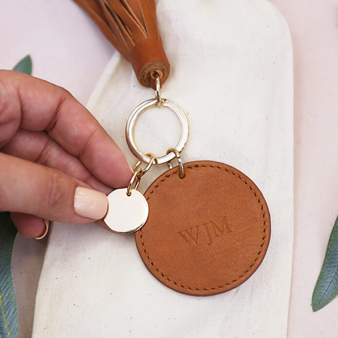 Personalised Women's Tan Leather Tassel Keyring Gifts