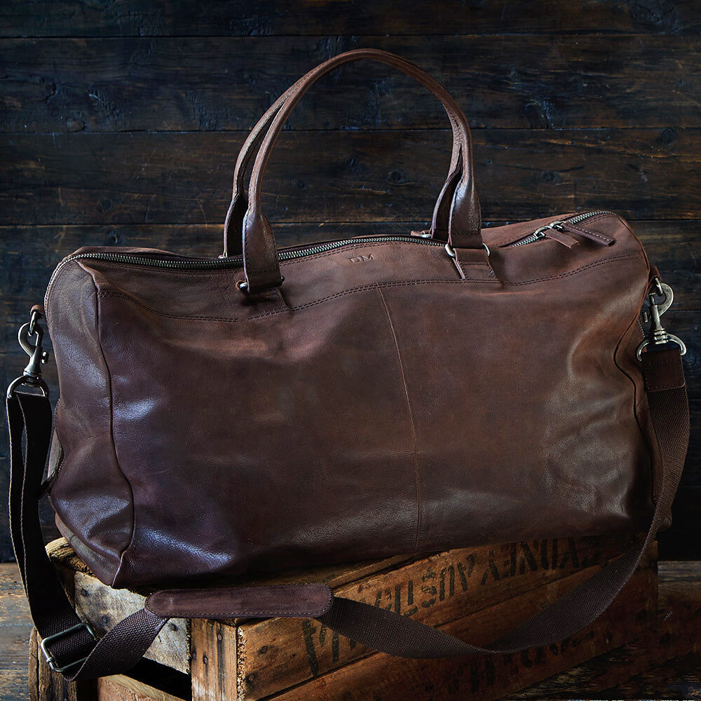 Men's Leather Overnight Bag With Personalised Monogram