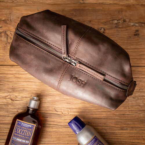 Personalised Men's Leather Toiletry Bag
