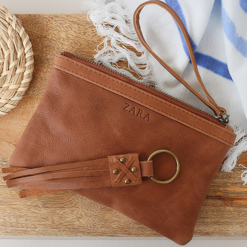 Naturally Cool Tan Clutch With Monogram