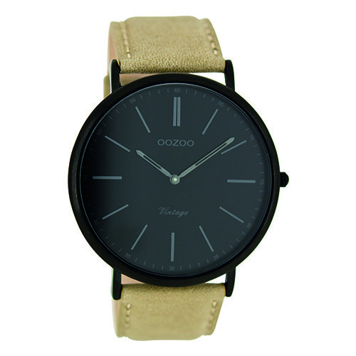 OOZOO Vintage Black Sand Leather Watch
