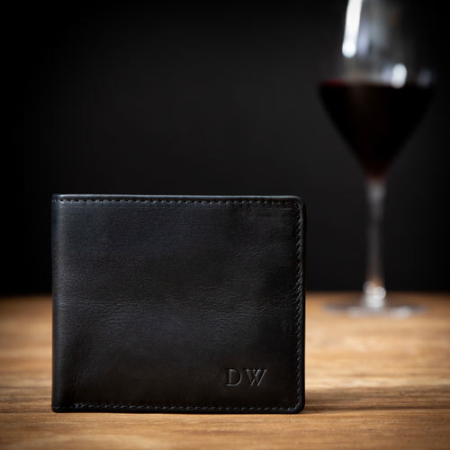 Personalised Black Leather Billfold Wallet