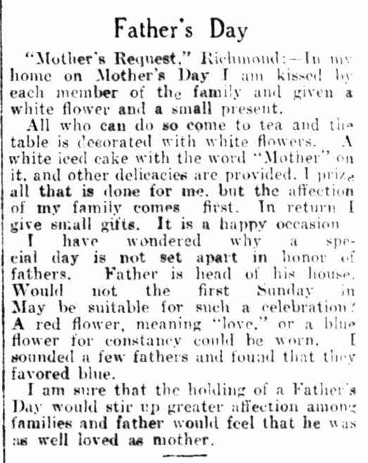 Historical newspaper Father's Day Australia 1929
