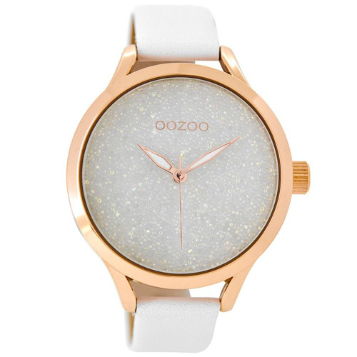 OOZOO White Glitter With Rose Gold Watch
