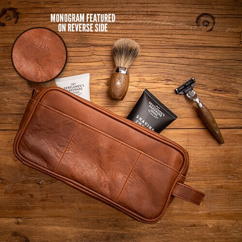 Mens Personalised Oxford Leather Wash Bag