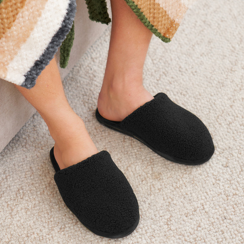 Mens Black Cosy Sherpa Slippers