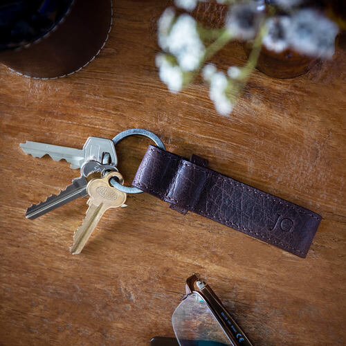 Personalised Brown Leather Buckle Strap Keyring