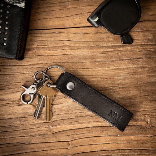 Personalised Black Clip Leather Keyring