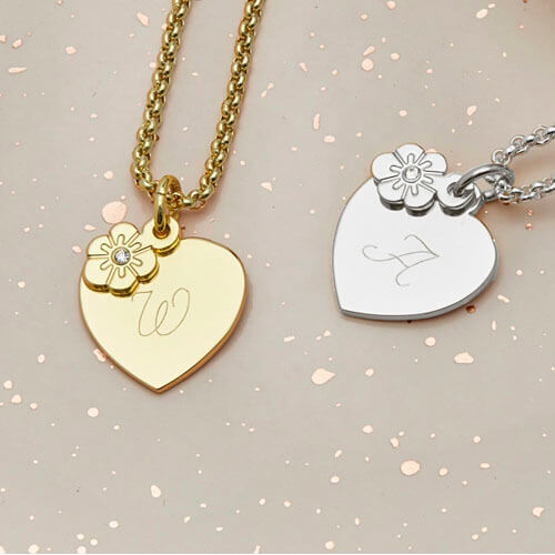 Kids Personalised Floral Heart Charm Necklace