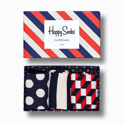 Happy Socks Navy 3 Pack Men's Gift Set
