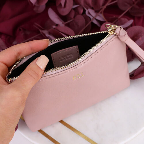 Personalised Blush Leather Cosmetic Pouch