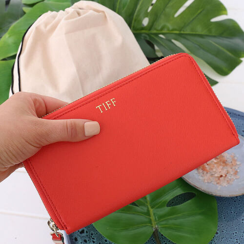 Personalised Blood Orange Saffiano Leather Wallet