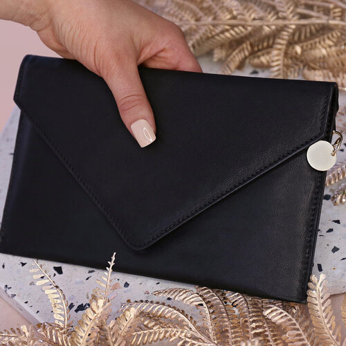 Harper Leather Envelope Clutch Black