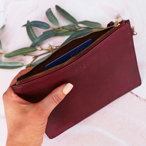Personalised Burgundy Leather Pouch