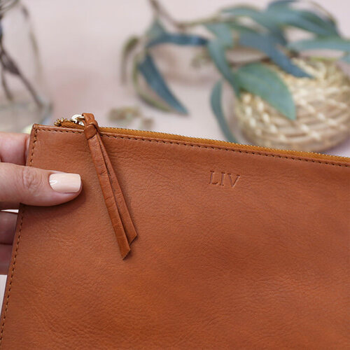 Personalised Tan Leather Pouch