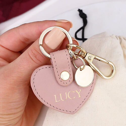 Personalised Blush Leather Heart Keyring