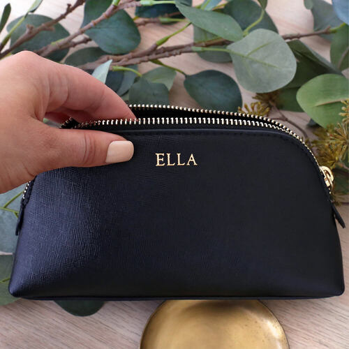 Personalised Black Saffiano Leather Cosmetic Bag