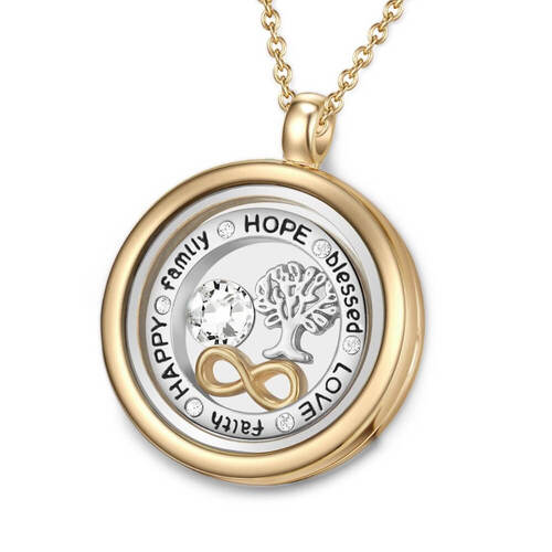 Gold Words of Love Floating Charm Necklace with Swarovski® Crystals