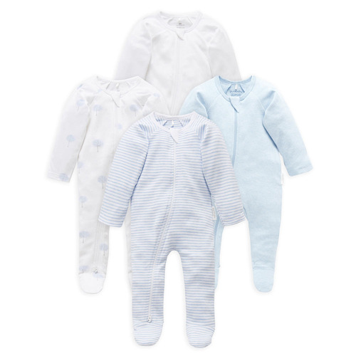 Purebaby Baby Blue Zip Growsuit 4 Pack