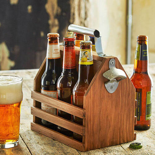 Beer Bottle Caddy Wood with Opener