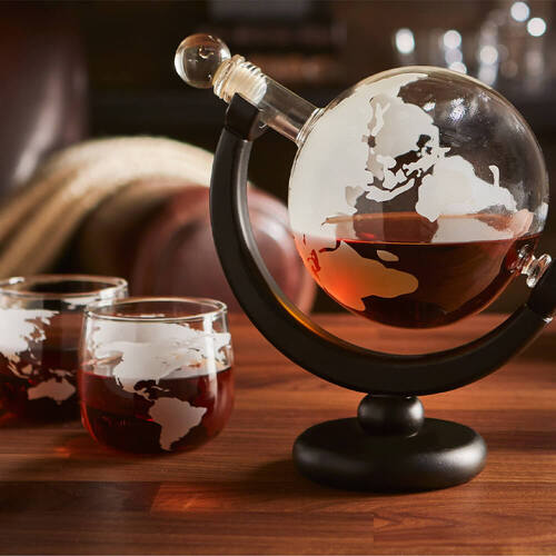 Whiskey Decanter Globe & Glass Set