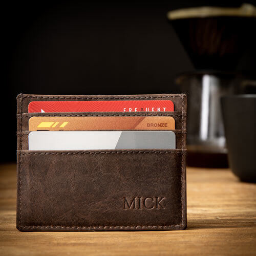 Brown Leather Card Holder with Personalised Monogram