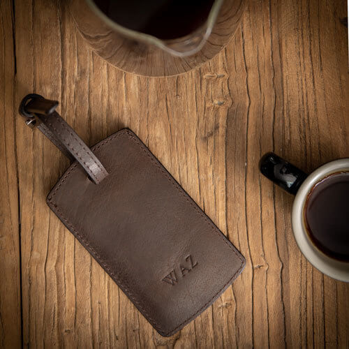 Brown Leather Luggage Tag with Monogram