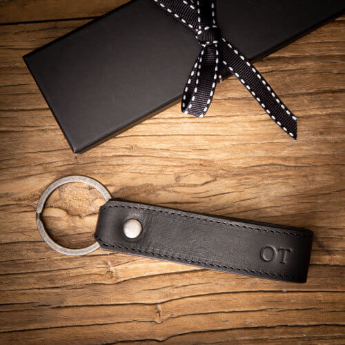 Black Leather Key Ring with Personalised Monogram