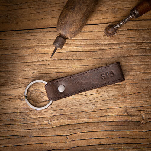 Brown Leather Key Ring with Personalised Monogram