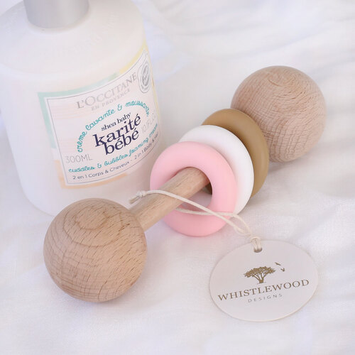 Natural Beechwood & Pink Silicone Baby Rattle