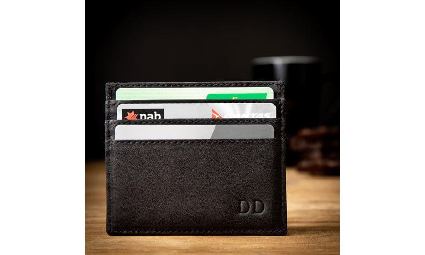 Black Leather Card Holder with Personalised Monogram