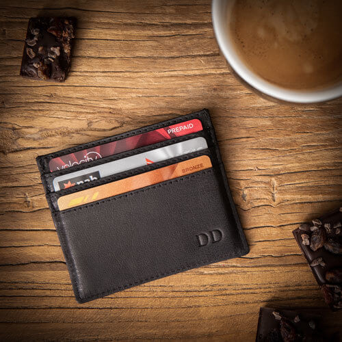 Black Leather Card Holder with Personalised Monogram