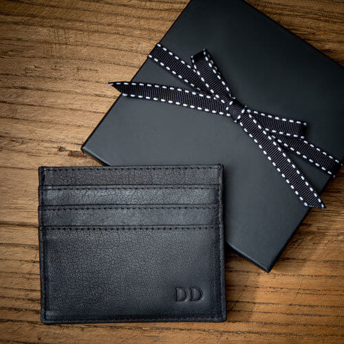 Black Leather Card Holder with Personalised Monogram