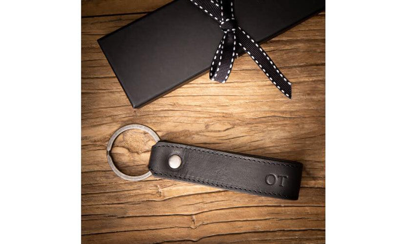 Black Leather Key Ring with Personalised Monogram