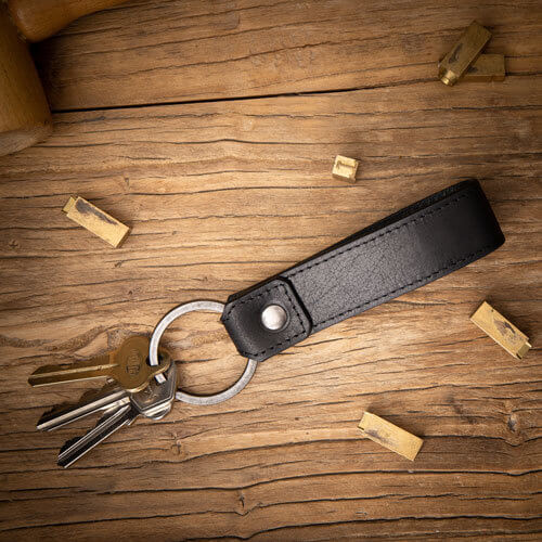 Black Leather Key Ring with Personalised Monogram