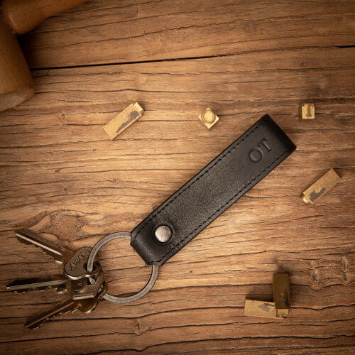 Black Leather Key Ring with Personalised Monogram