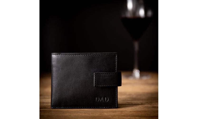 Black Leather Wallet with Monogram